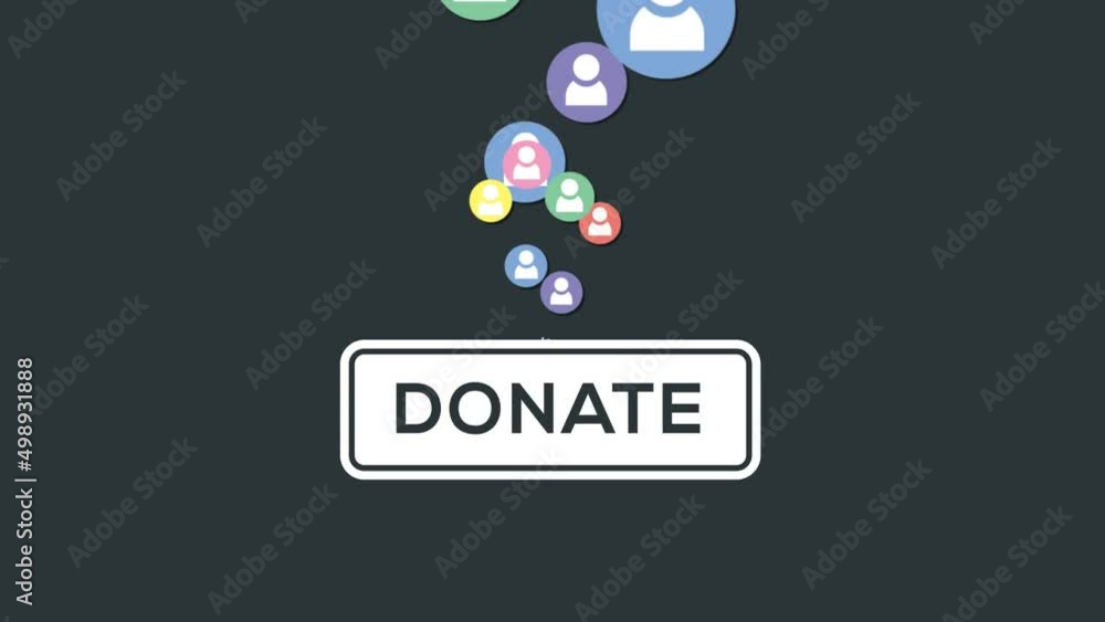 Animation of donate and social media user icons on black background Animation of donate and social media user icons on black background