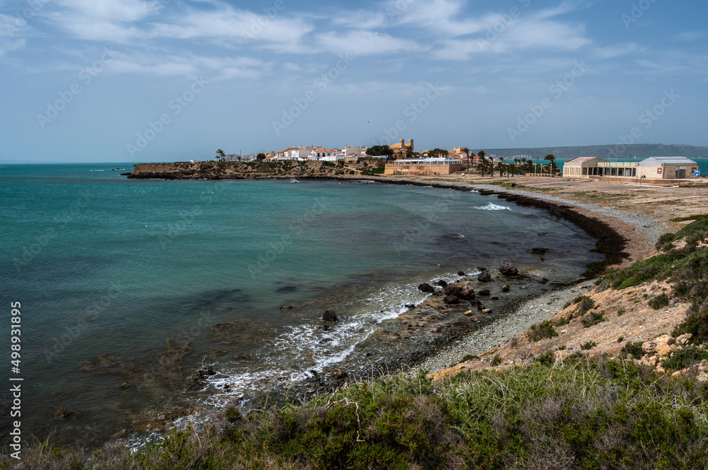 View of the beach of Tabarca. Tabarca is a small islet located in the Mediterranean Sea, close to the town of Santa Pola, Alicante, Spain.