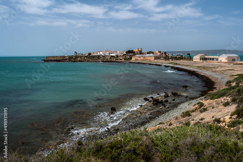 View of the beach of Tabarca. Tabarca is a small islet located in the Mediterranean Sea, close to the town of Santa Pola, Alicante, Spain.