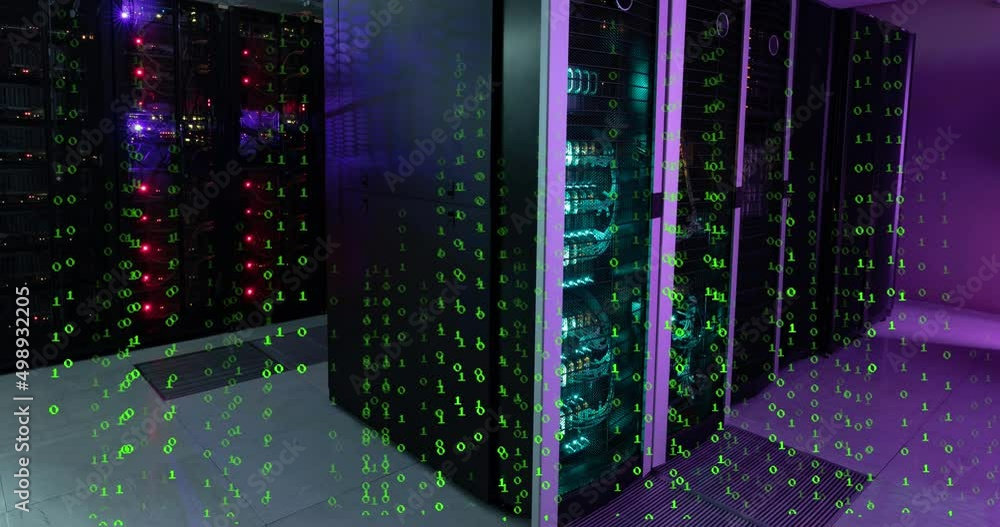 Animation of green numbers falling over servers Animation of green numbers falling over servers