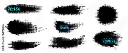 Set of Halftone Graphic Elements. Modern Abstract Background. Vector Monochrome Illustration.