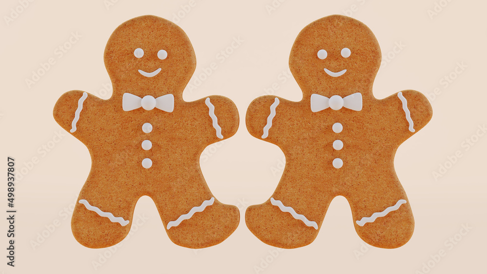 3D render of of ginger coockies on white background, Christmas gingerbread coockies. 3D render of of ginger coockies on white background, Christmas gingerbread coockies.