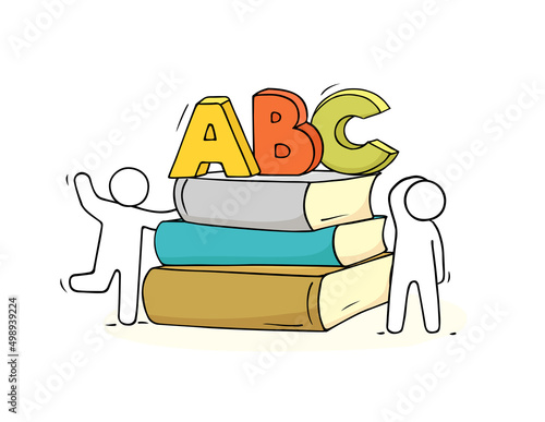 Sketch of books with studing little man
