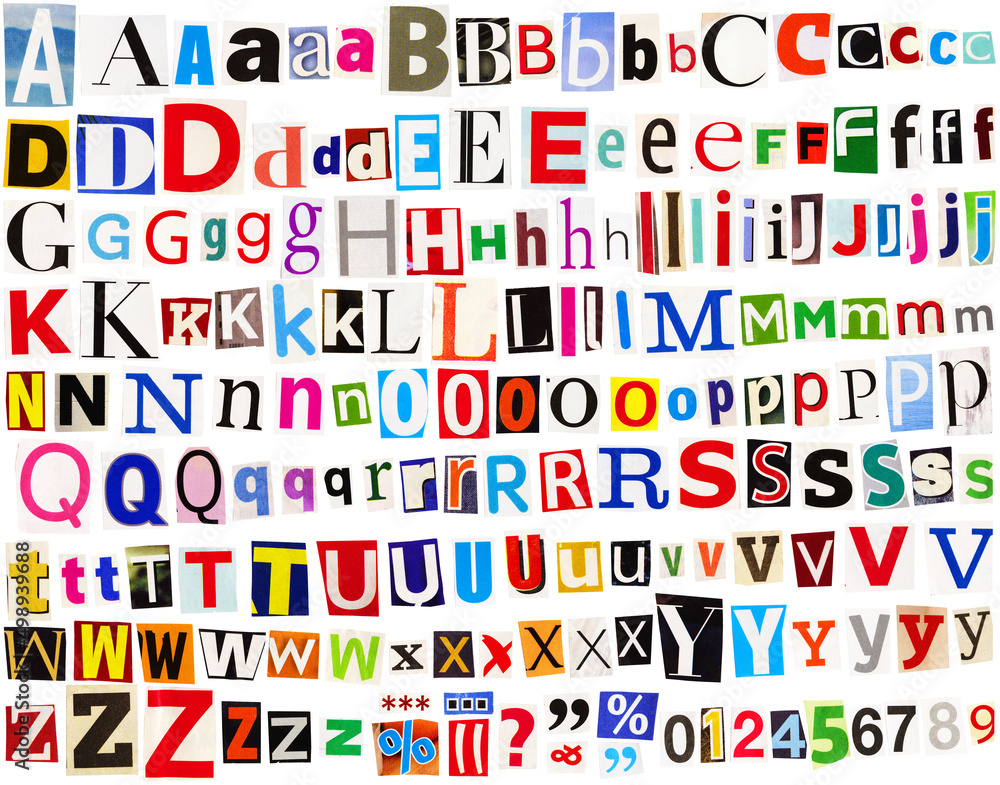 Colorful newspaper letters alphabet Colorful newspaper letters alphabet
