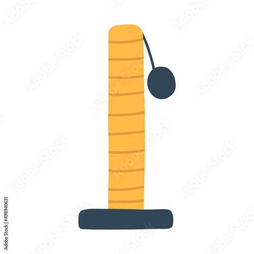 Cat scratching post in cartoon flat style. Cat tree with with a toy ball, furniture for kittens. Kitten accessories, pet claw sharpener isolated on white background