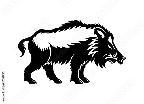Foto Angry wild boar icon isolated on white background.