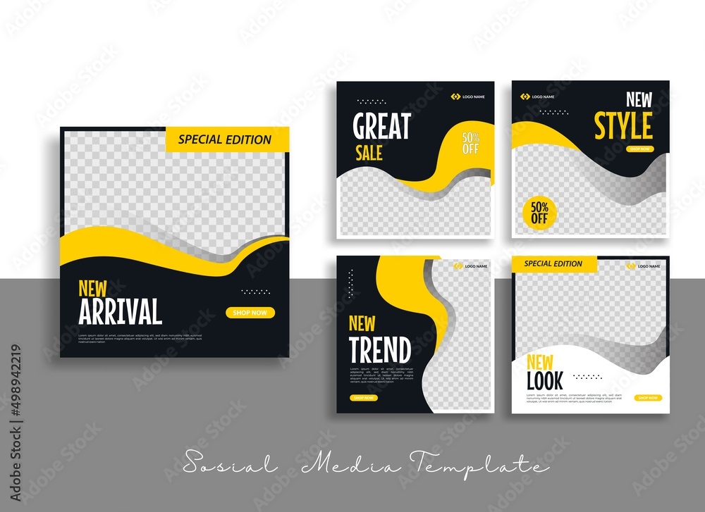 Editable minimal square banner template with geometric shapes for social media post, story and web internet ads. Vector illustration