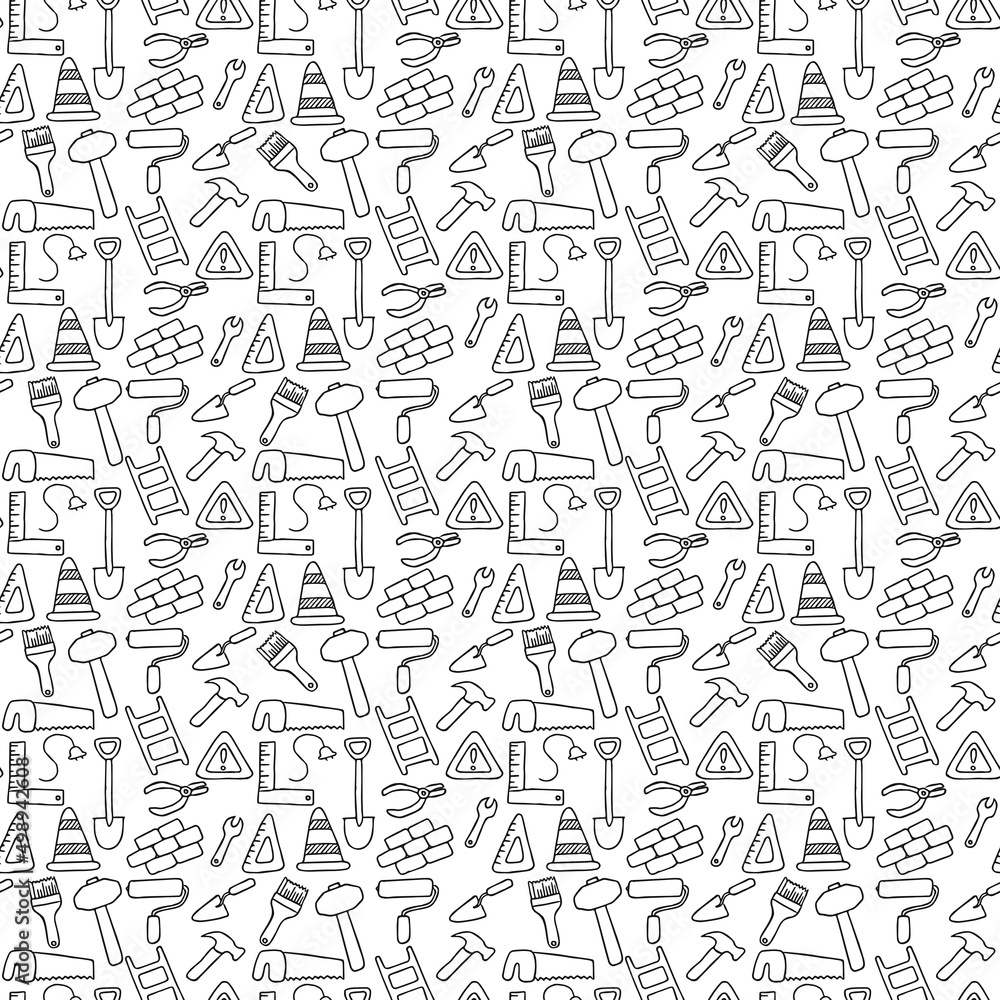 construction build icons pattern. seamless doodle pattern with tools for construction. vector illustration on the theme of construction
