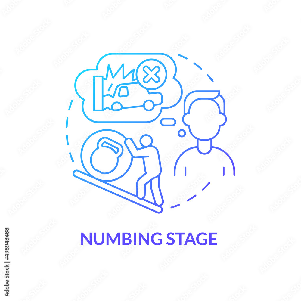 Numbing stage blue gradient concept icon. Painful emotional state of ...