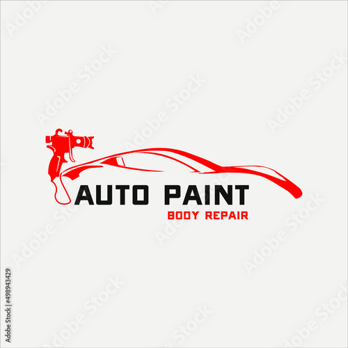Simple abstract red car silhouette auto paint logo design