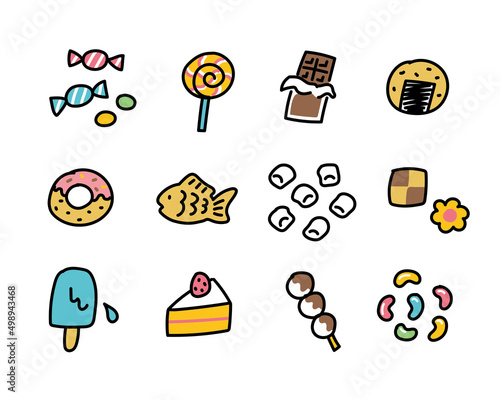 おやつイラストいろいろ　ライン（罫線）あり