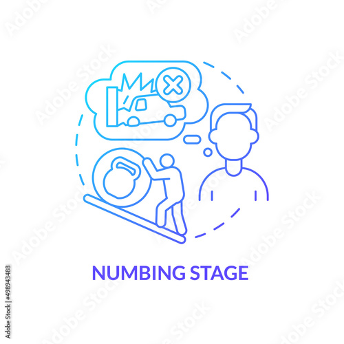 Numbing stage blue gradient concept icon. Painful emotional state of patient. PTSD treatment abstract idea thin line illustration. Isolated outline drawing. Myriad Pro-Bold font used