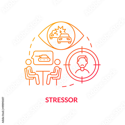 Stressor red gradient concept icon. Witness of traumatic event. Painful experience. Criteria for PTSD abstract idea thin line illustration. Isolated outline drawing. Myriad Pro-Bold font used