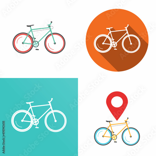 Bike icon vector or bicycle mountain rental share location pin pointer flat and simple art pictogram design illustration isolated on white image clipart