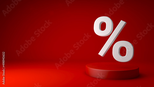 3d illustration. A beautiful red gradient background with podium and percent symbol. photo