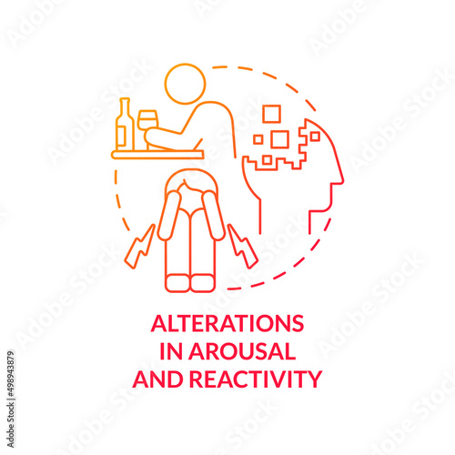 Alterations in arousal and reactivity red gradient concept icon. Behavioral disorder. Criteria for PTSD abstract idea thin line illustration. Isolated outline drawing. Myriad Pro-Bold font used
