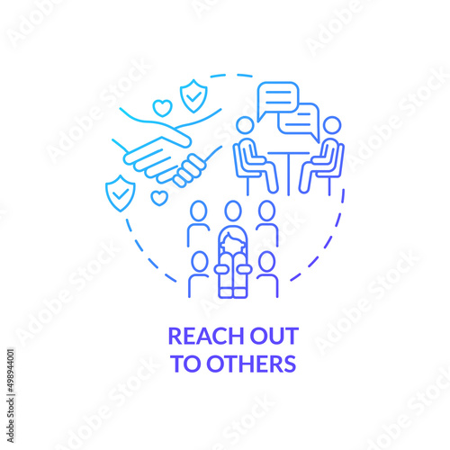 Reach out to others blue gradient concept icon. Social activities and communication. Self help with PTSD abstract idea thin line illustration. Isolated outline drawing. Myriad Pro-Bold font used