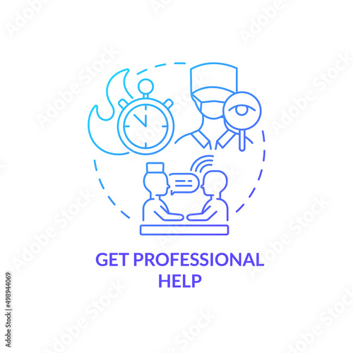 Get professional help blue gradient concept icon. Medical service for patients. Self help with PTSD abstract idea thin line illustration. Isolated outline drawing. Myriad Pro-Bold font used