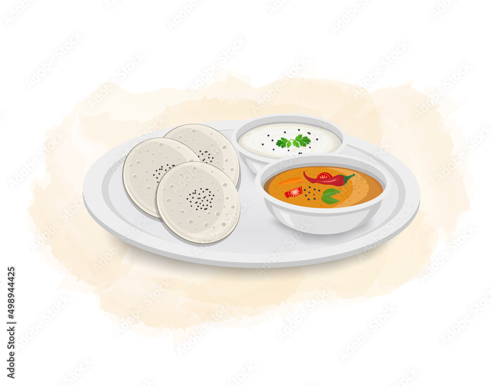 Idli Sambar - vector illustration with coconut chutney Stock Vector ...