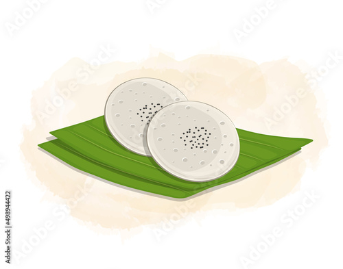South Indian food Idli vector illustration with green banana leaf