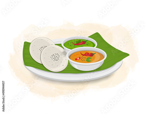 Idli Sambar with green chutney- vector illustration