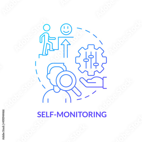 Self monitoring blue gradient concept icon. Control your mind condition. PTSD coping strategy abstract idea thin line illustration. Isolated outline drawing. Myriad Pro-Bold font used