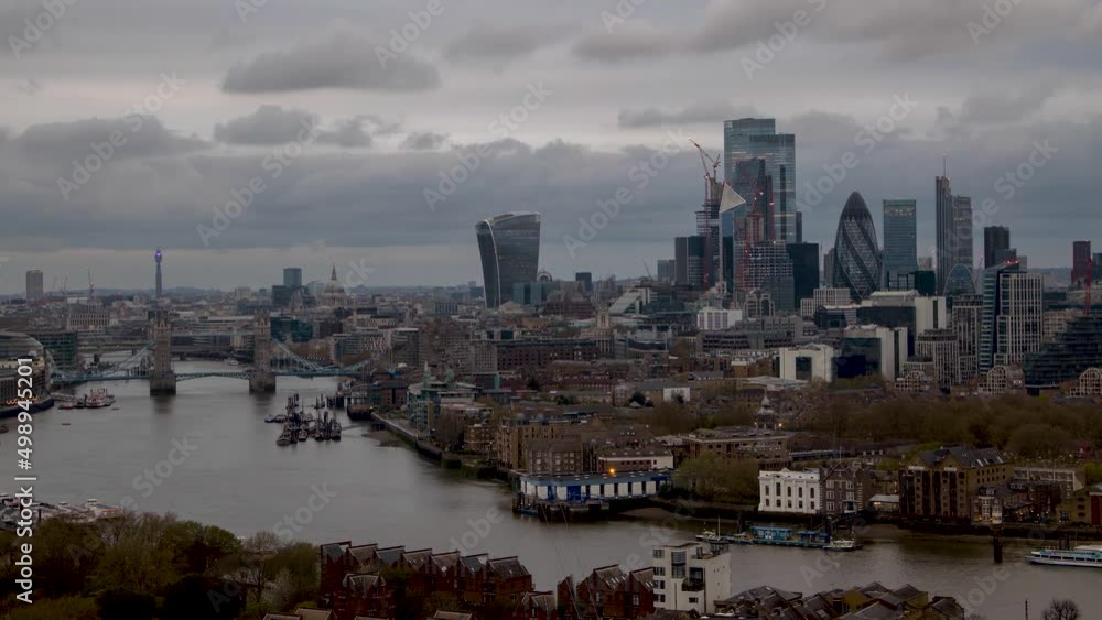 Moody day to night timelapse view of the Tower Bridge and City of London, England Moody day to night timelapse view of the Tower Bridge and City of London, England