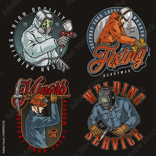 Colorful vintage emblems set with workmen