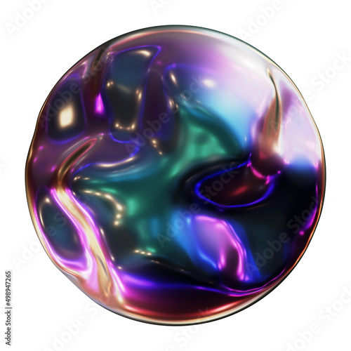 Realistic 3D illustration of the abstract morphing pearly black liquid iridescent metal form isolated on white photo