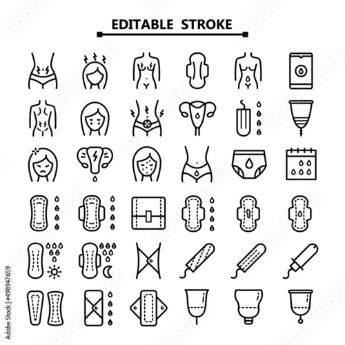 Menstruation outline icon set
