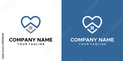 a love house themed graphic image, on a blue and white background. vector graphics base.