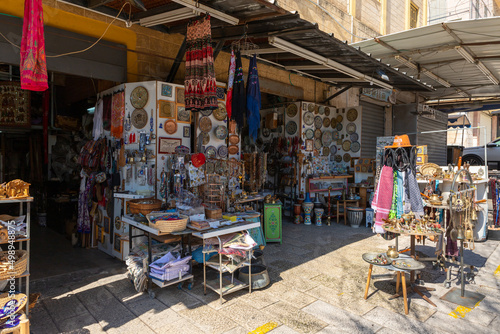 The Souvenir shop selling souvenirs on Al-Bishara street near Church Of Annunciation in Nazareth, northern Israel © svarshik