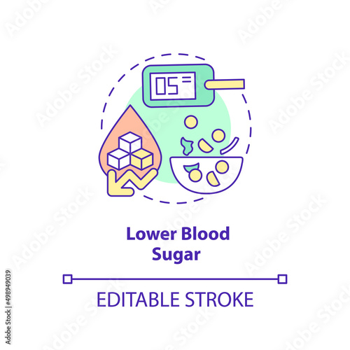 Lower blood sugar concept icon. Diabetes prevention. Benefit of vegan diet abstract idea thin line illustration. Isolated outline drawing. Editable stroke. Arial, Myriad Pro-Bold fonts used