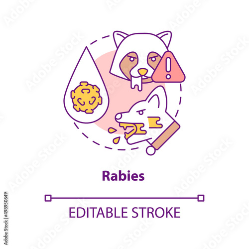 Rabies concept icon. Common health concern for dog abstract idea thin line illustration. Brain inflammation. Fatal disease. Isolated outline drawing. Editable stroke. Arial, Myriad Pro-Bold fonts used