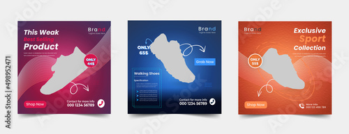 Sport shoes social media and Best selling walking shoes social media and instagram post template
