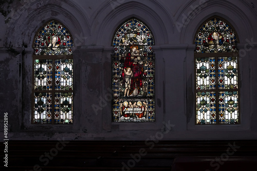 Stained glass window  amazing colorful window of an ancient church  house of god  place of worship  old ancient cathedral