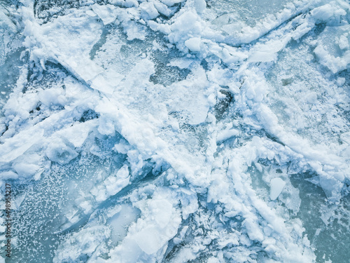 Aerial view of ice floe patterns over the St.Lawrence River during winter