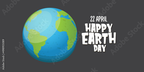 World earth day horizontal banner with earth globe isolated on grey background . Vector World earth day concept horizontal illustration with planet isolated on dark space background