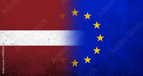 Flag of the European Union with Latvia National flag. Grunge background