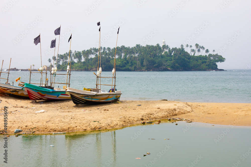 Fisherman boats on the tropical beach, Sri Lanka