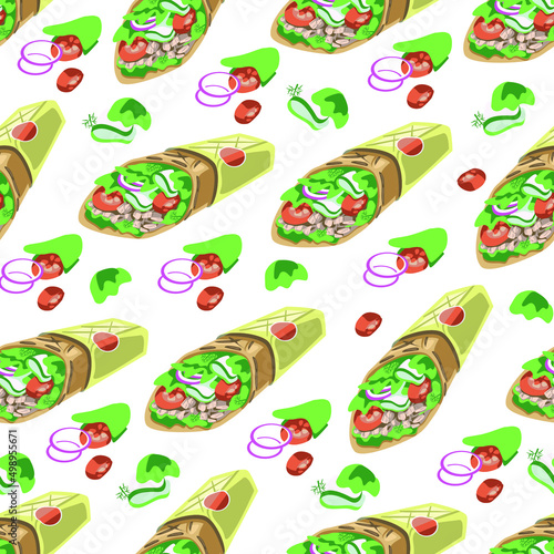 Shawarma pattern colored on a white background. vector