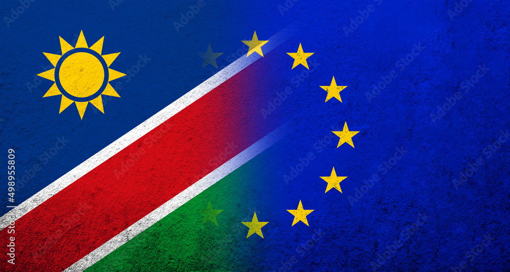 Flag of the European Union with Namibia National flag. Grunge background Flag of the European Union with Namibia National flag. Grunge background