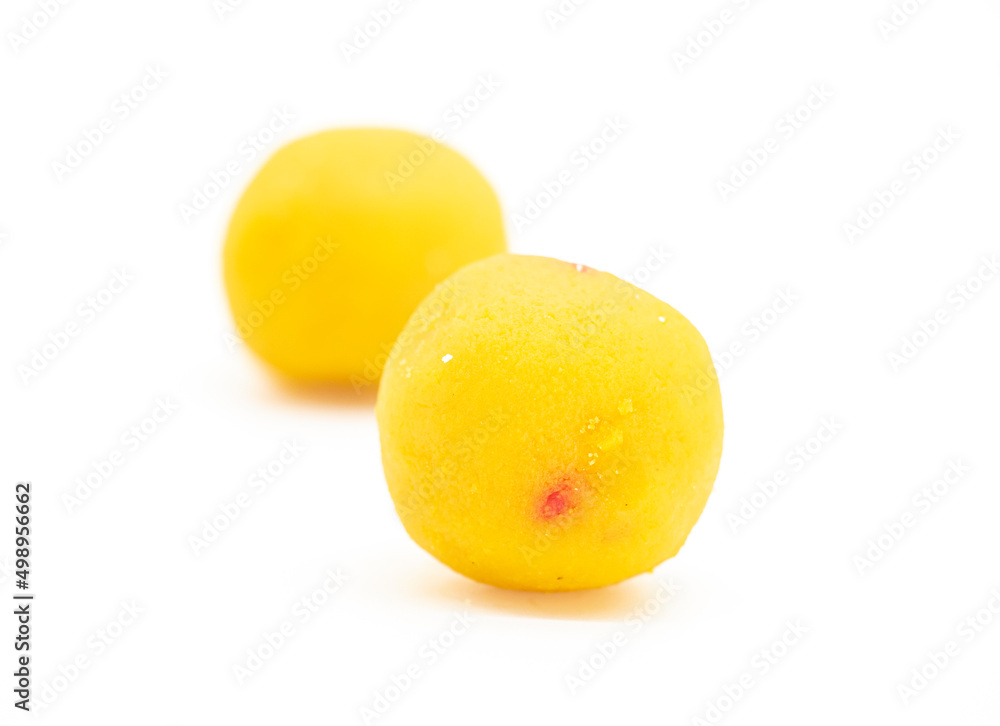Indian Sweet Motichoor laddoo Also Know as Bundi Laddu or Motichur Laddoo isolate on white Indian Sweet Motichoor laddoo Also Know as Bundi Laddu or Motichur Laddoo isolate on white