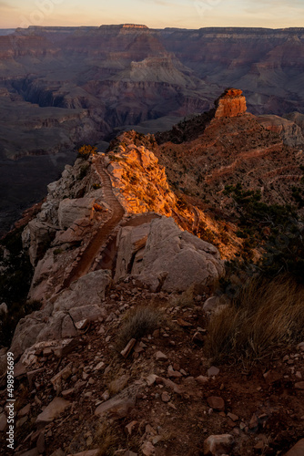 Sun Highlights The Edges Of The Winding Trail Of South Kaibab