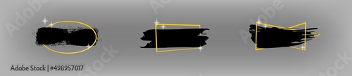 Ink blots grunge brushstroke with frames. Abstract isolated vector