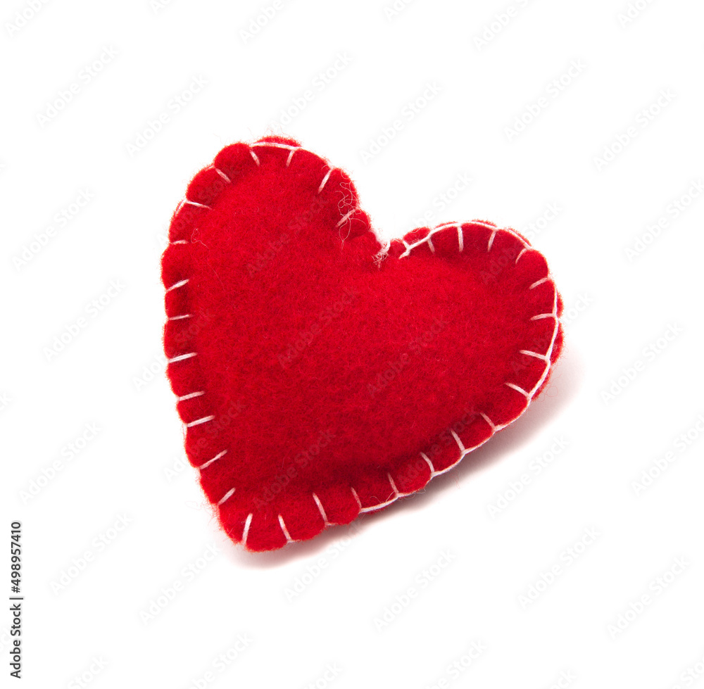 Felt red heart isolated on a white background Felt red heart isolated on a white background