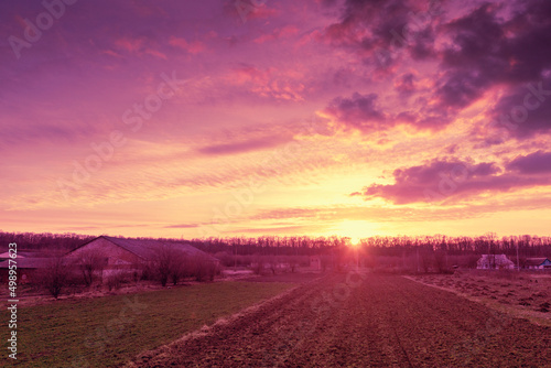 Countryside view in the early spring evening