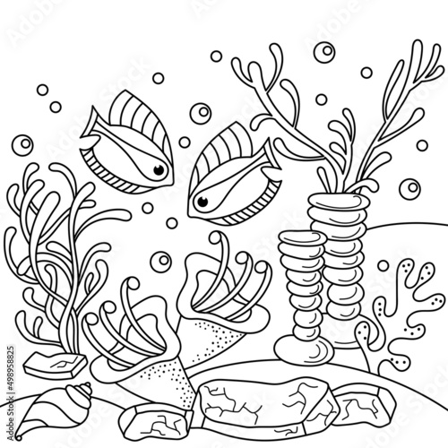 Exotic underwater plants coloring page for adults and older children.