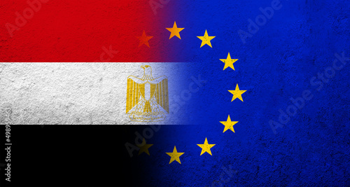 Flag of the European Union with The Arab Republic of Egypt. Grunge background
