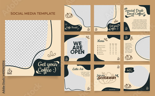 social media template banner blog coffee sale promotion. fully editable instagram and facebook square post frame puzzle organic sale poster. drink and beverage vector background